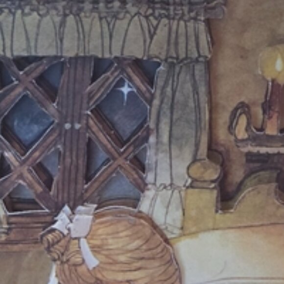 Vintage Wooden/Glass Front Shadow Box w/Girl Praying at Bedside - Picture 4 of 6